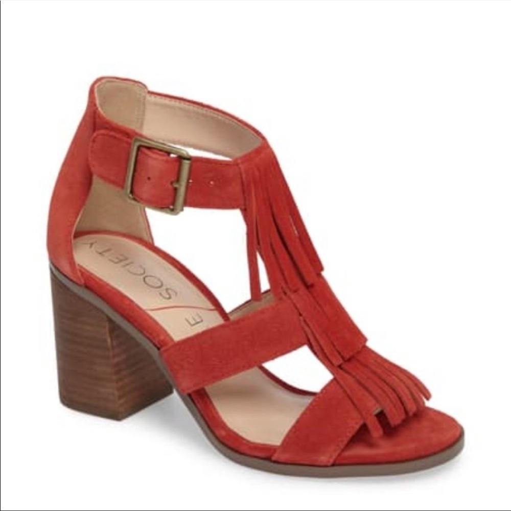Sole society fringe block heel sandals